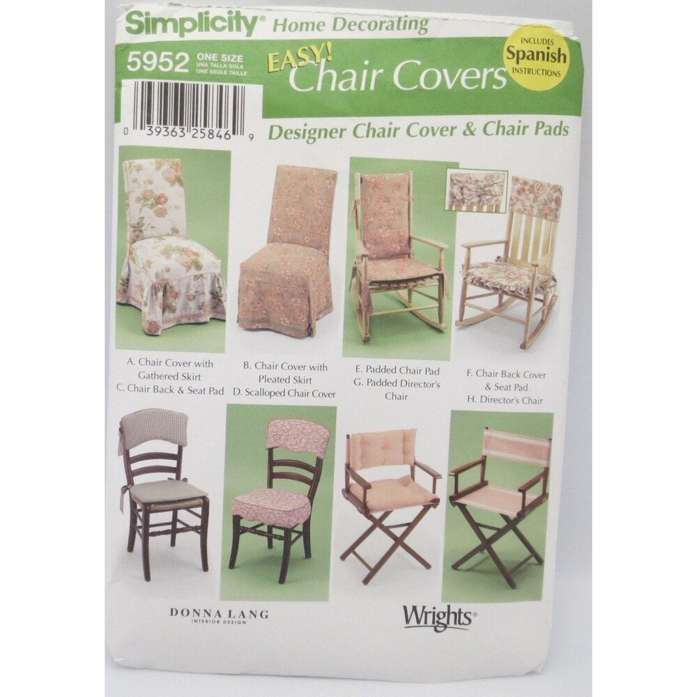 Simplicity 5952 Chair Covers & Pads ONE SIZE Home Decorating Easy DIY